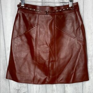 Coach Brown Leather Aline Skirt with Studded Belt.
